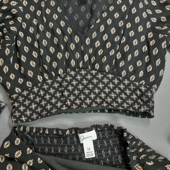 Jopaa Black & White Boho Smocked Crop Top & Tiered Mini Skirt Size M - Picture 12 of 12